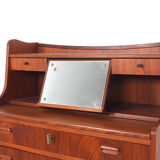 Teak Danish secretary with pull out mirror and desk, 1960s