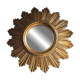 Ancien miroir soleil / sorcière doré à la feuille