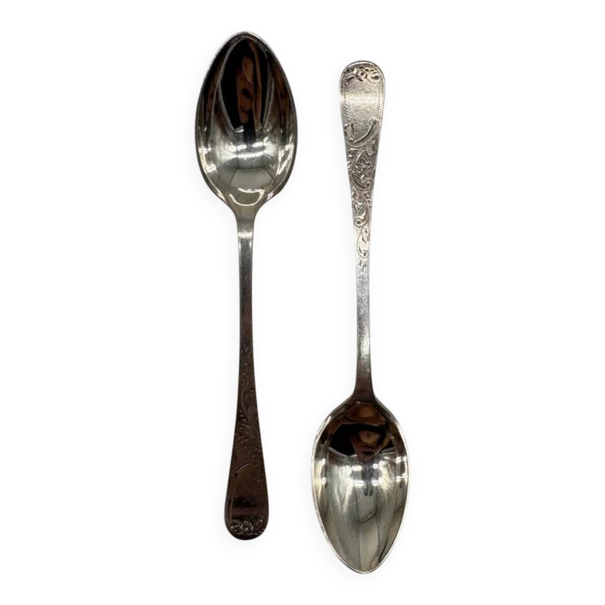 Service of 12 silver-plated metal coffee spoons with tongs and box from around 1900.