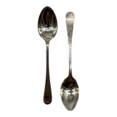 Service of 12 silver-plated metal coffee spoons with tongs and box from around 1900.