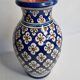 Moroccan handicraft vase in blue enamelled terracotta decorated with flowers, 32 cm