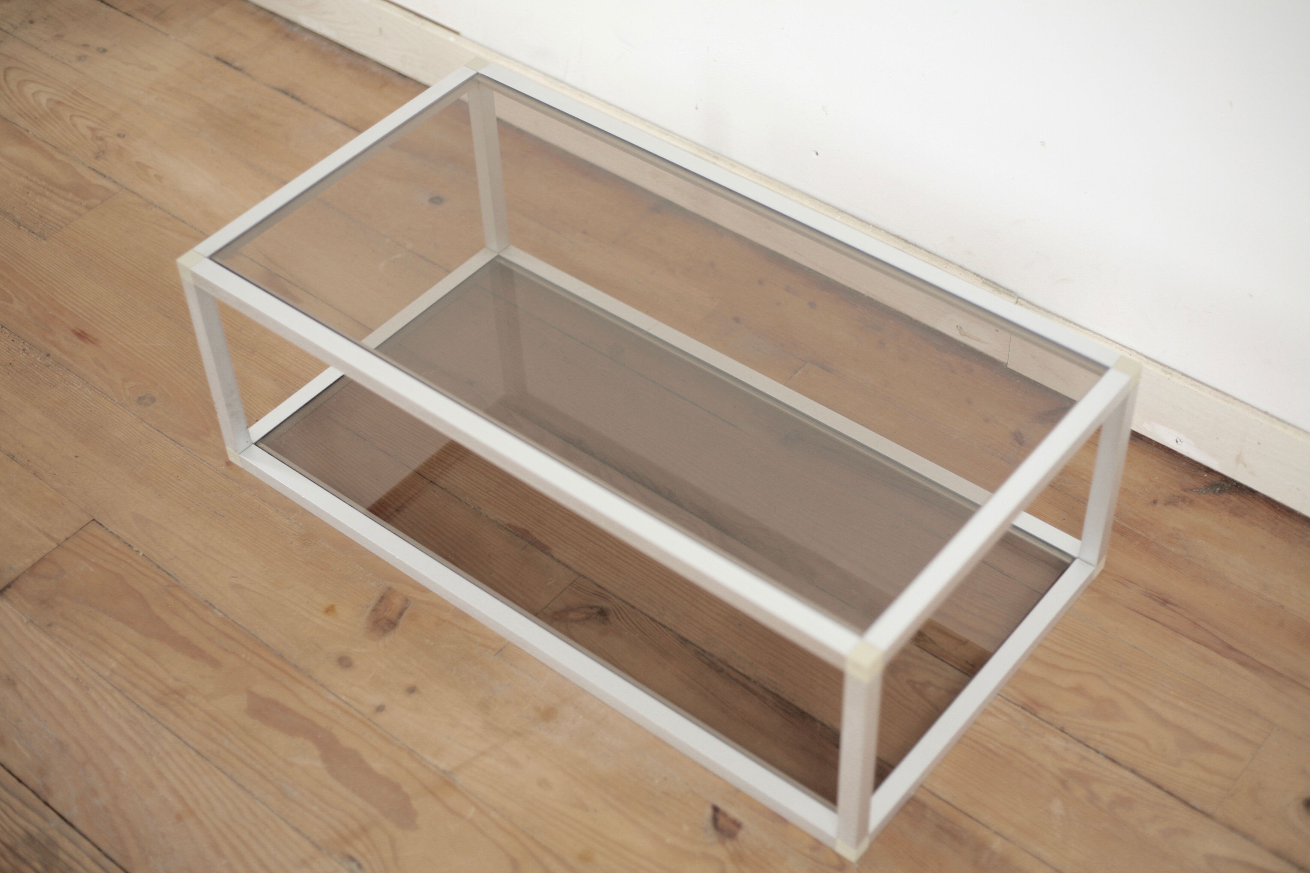 Aluminium coffee table and smoked glasses, France, circa 1980