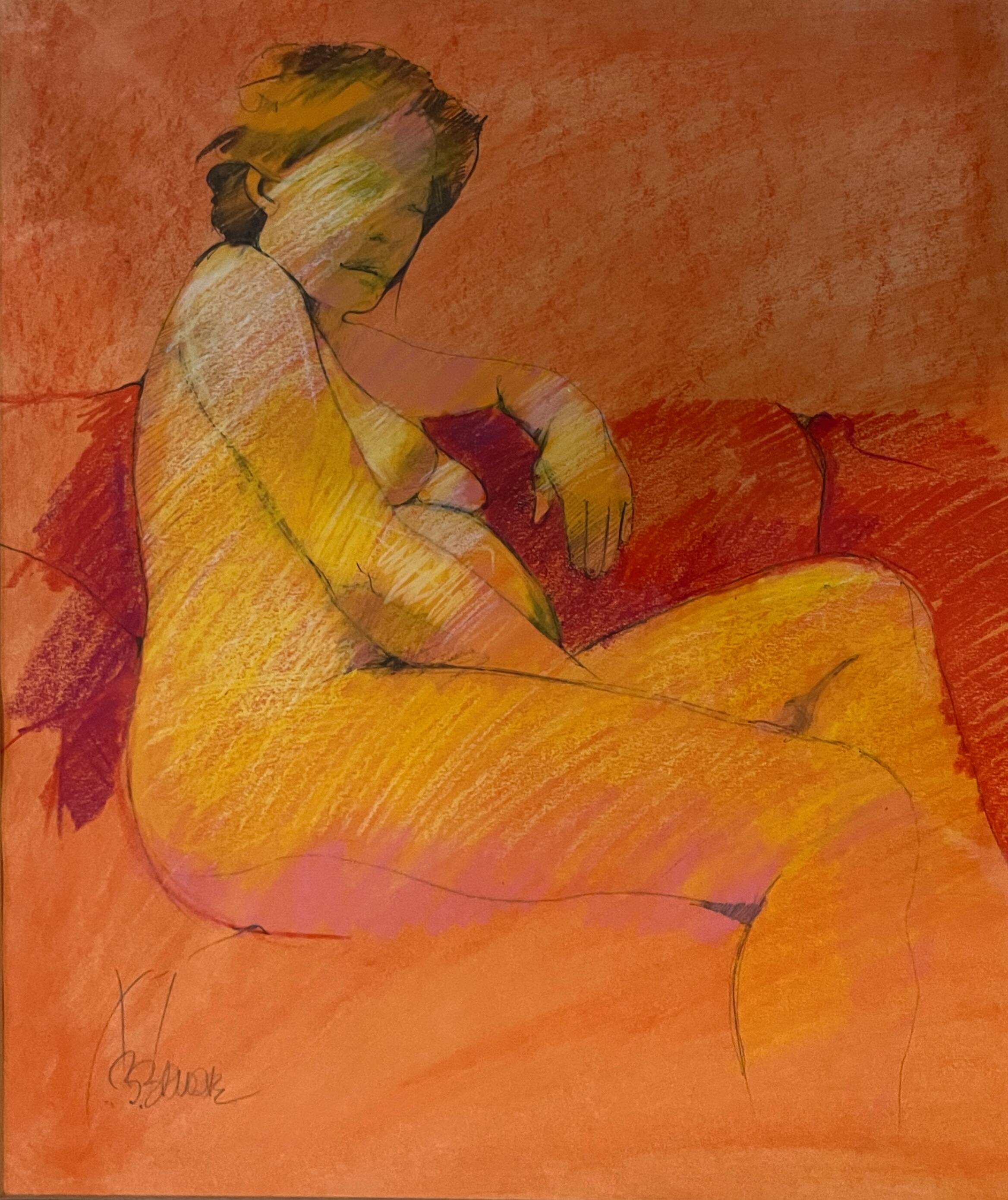 Painting Pastel Claude Blanc-Brude (born in 1932) "Maternity"