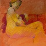 Painting Pastel Claude Blanc-Brude (born in 1932) "Maternity"