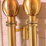 Three Large Scandinavian Brass Sconces, Mid Century