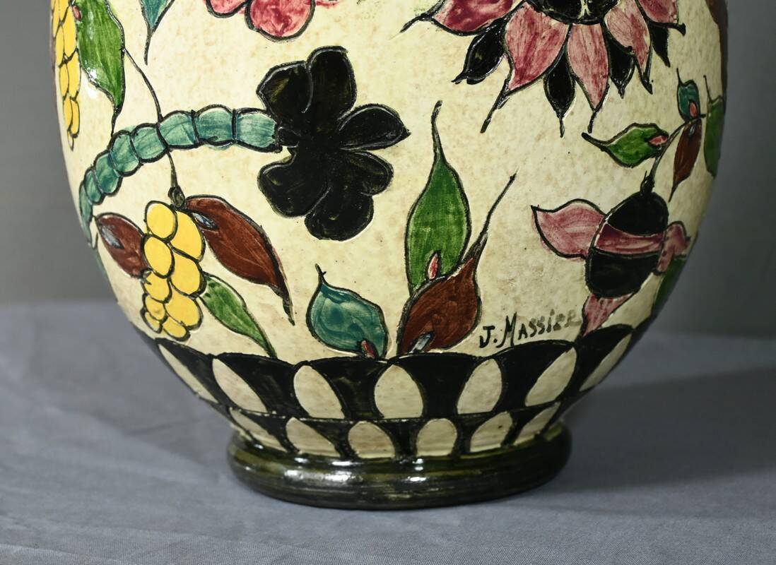 Vase en Faïence Polychrome, signé J.Massier, Vallauris – Début XXe