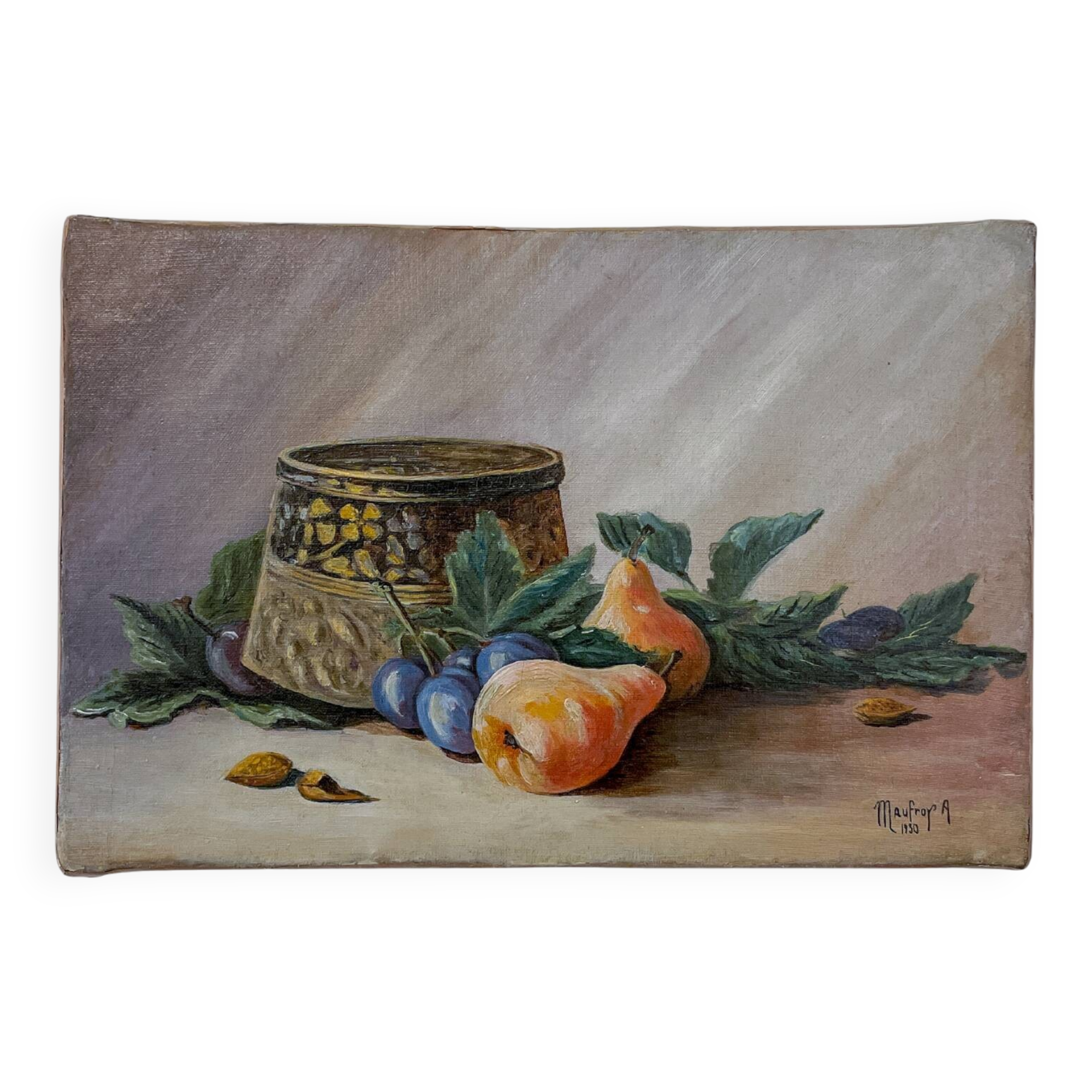 Painting - Ornamental still life with fruits and pot