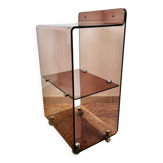 Vintage dessert table by Eric Maville in smoked Plexiglas and chrome, Roche Bobois 1970.