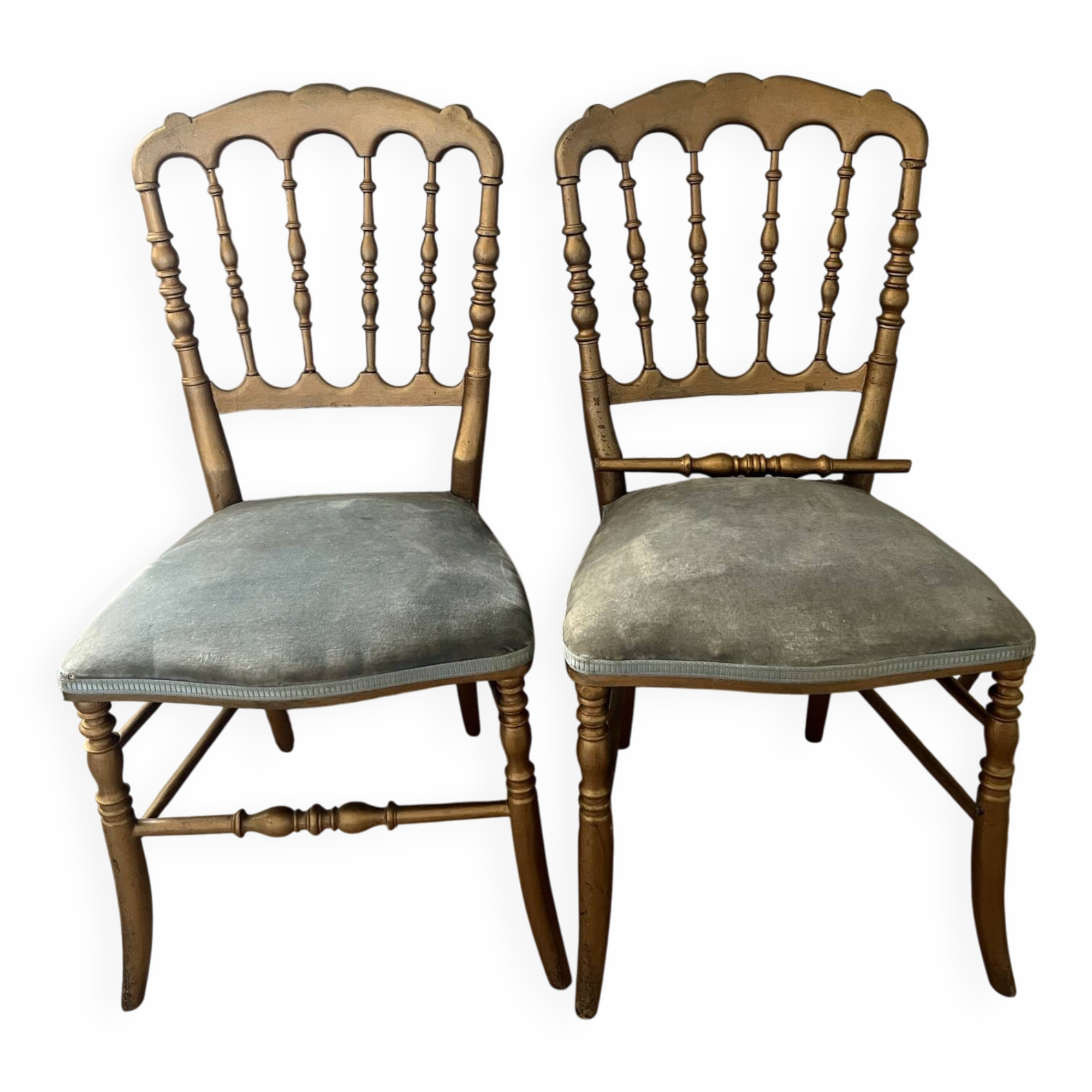 Pair of Napoleon III chairs in gilded wood with velvet upholstery.