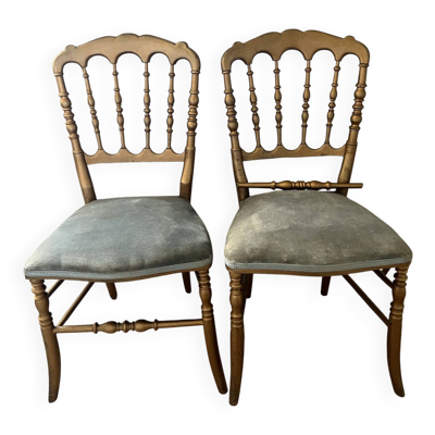 Paire de chaises Napoléon III bois doré et assise velours