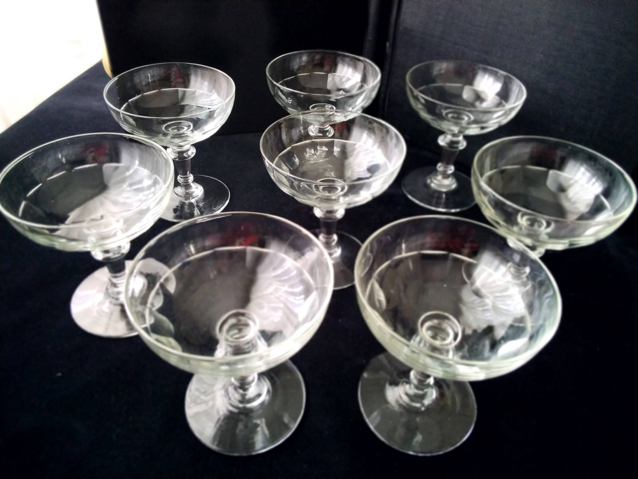 8 old glass champagne glasses