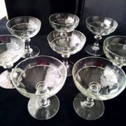 8 old glass champagne glasses