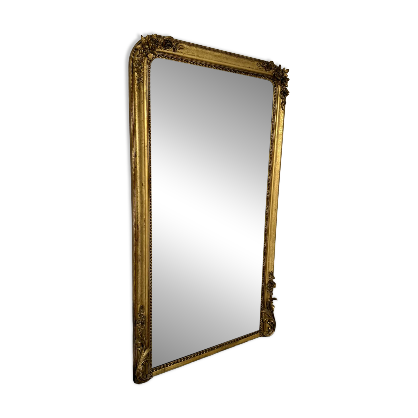 Large Napoleon III mirror with wooden gilded frame, 19th century, 200 cm.
