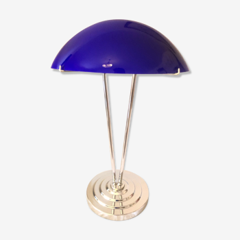Lampe vintage verre bleu Klein et metal