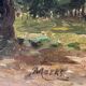 Oil painting of a countryside landscape circa 1920, rural scene signed.