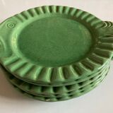 Set de 6 assiettes en terre vernissée vert Atelier Cérenne Vallauris 1945 - 1958