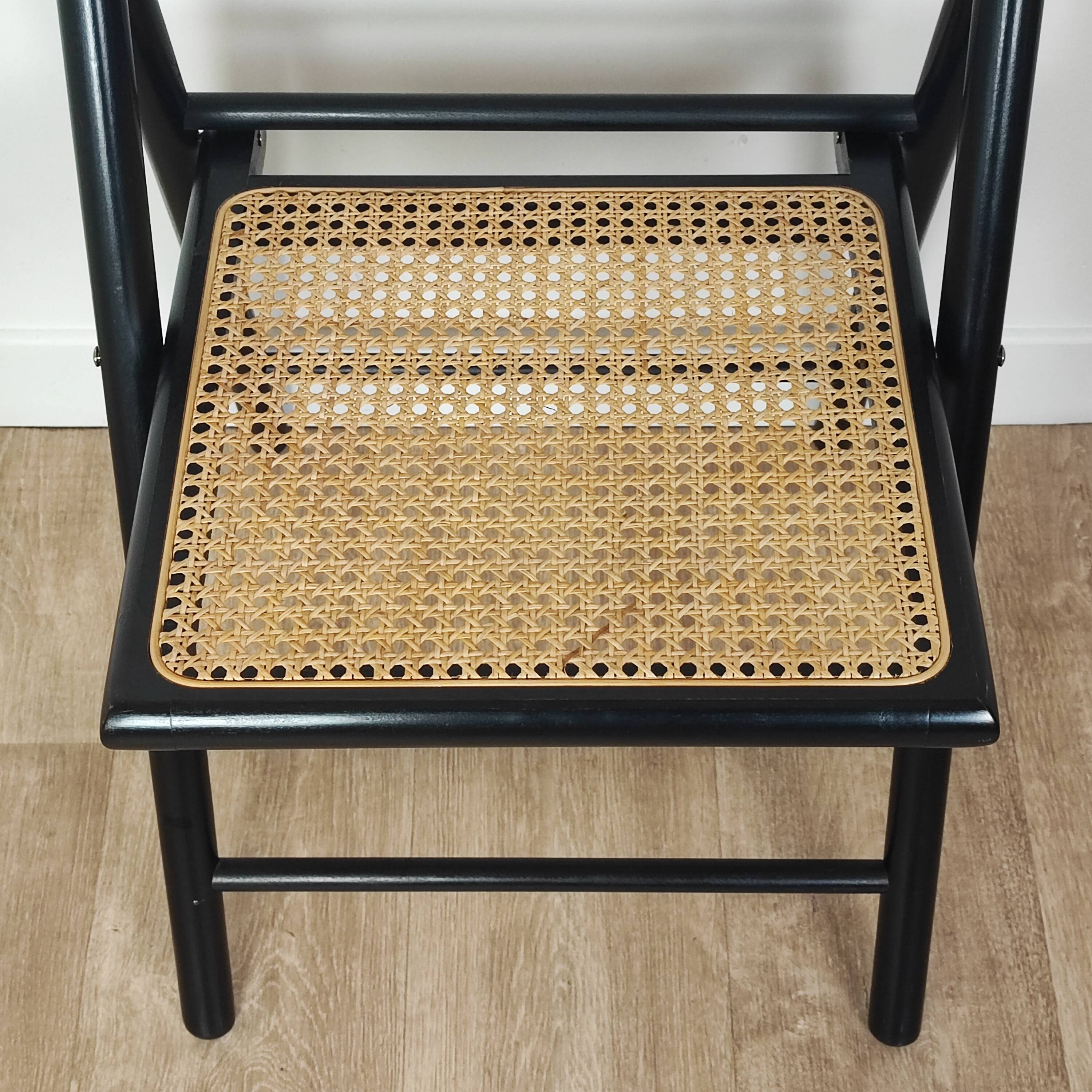 Pair of wooden and rattan folding chairs