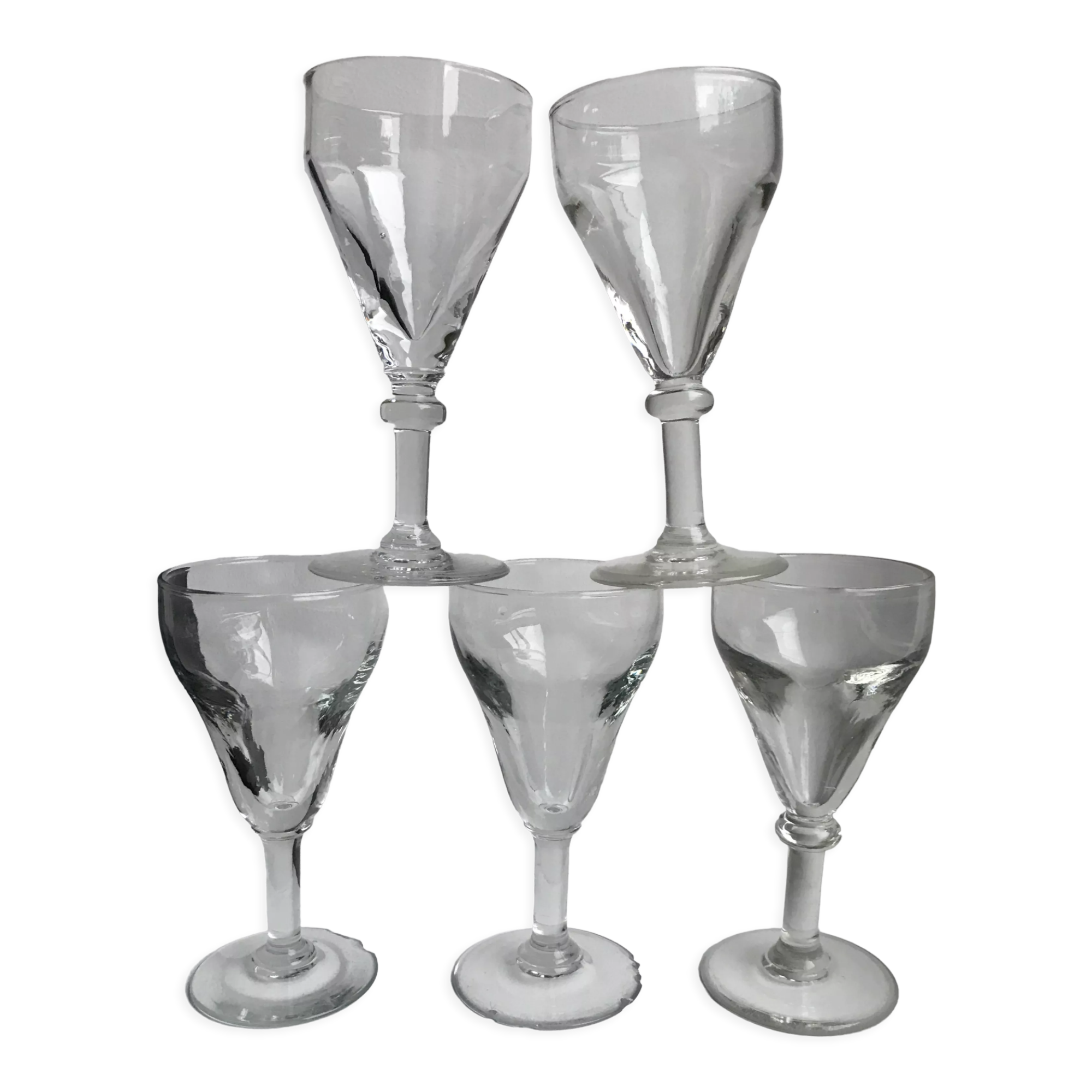Set of 5 glass glasses molded very old early nineteenth century