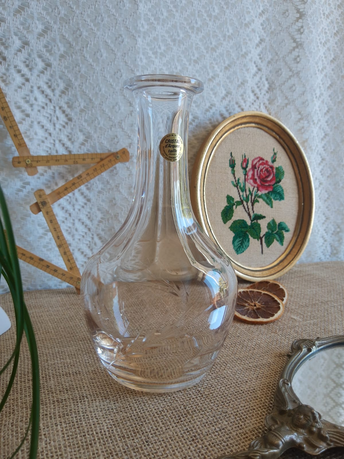 Carafe cristal d'arques épis taillé vintage