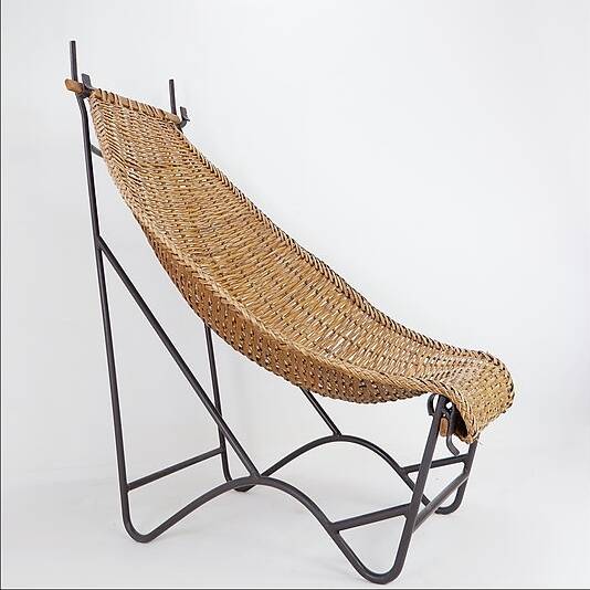 John Risley Style High-back Lounge Chair Solid Iron / Wicker Fran