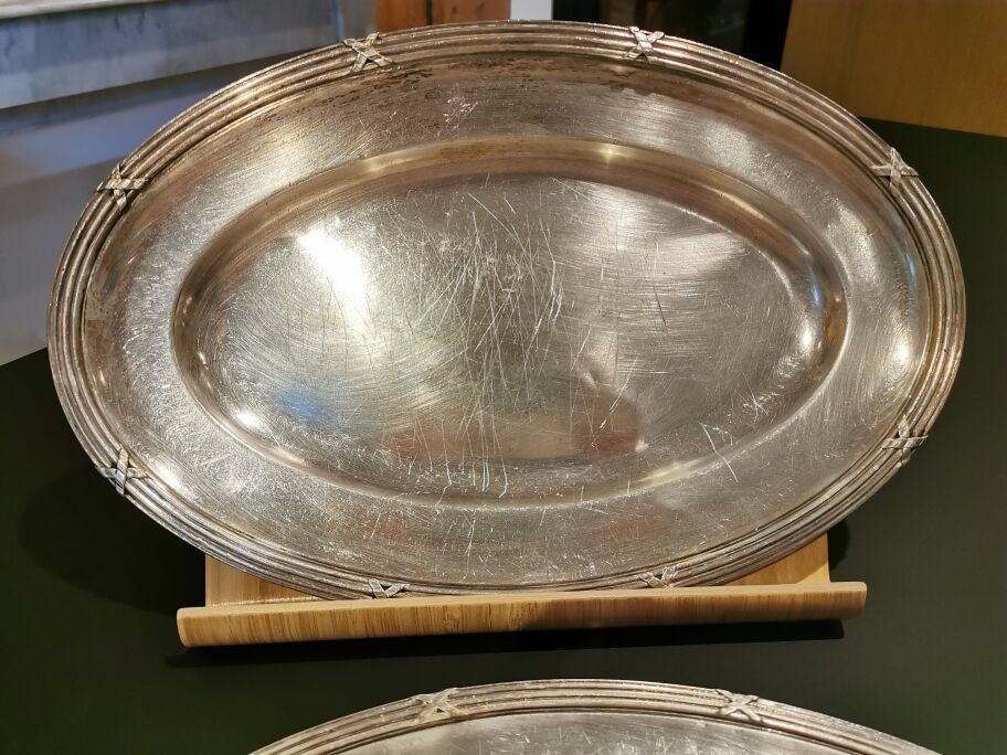 2 silver metal trays hotel bellevue