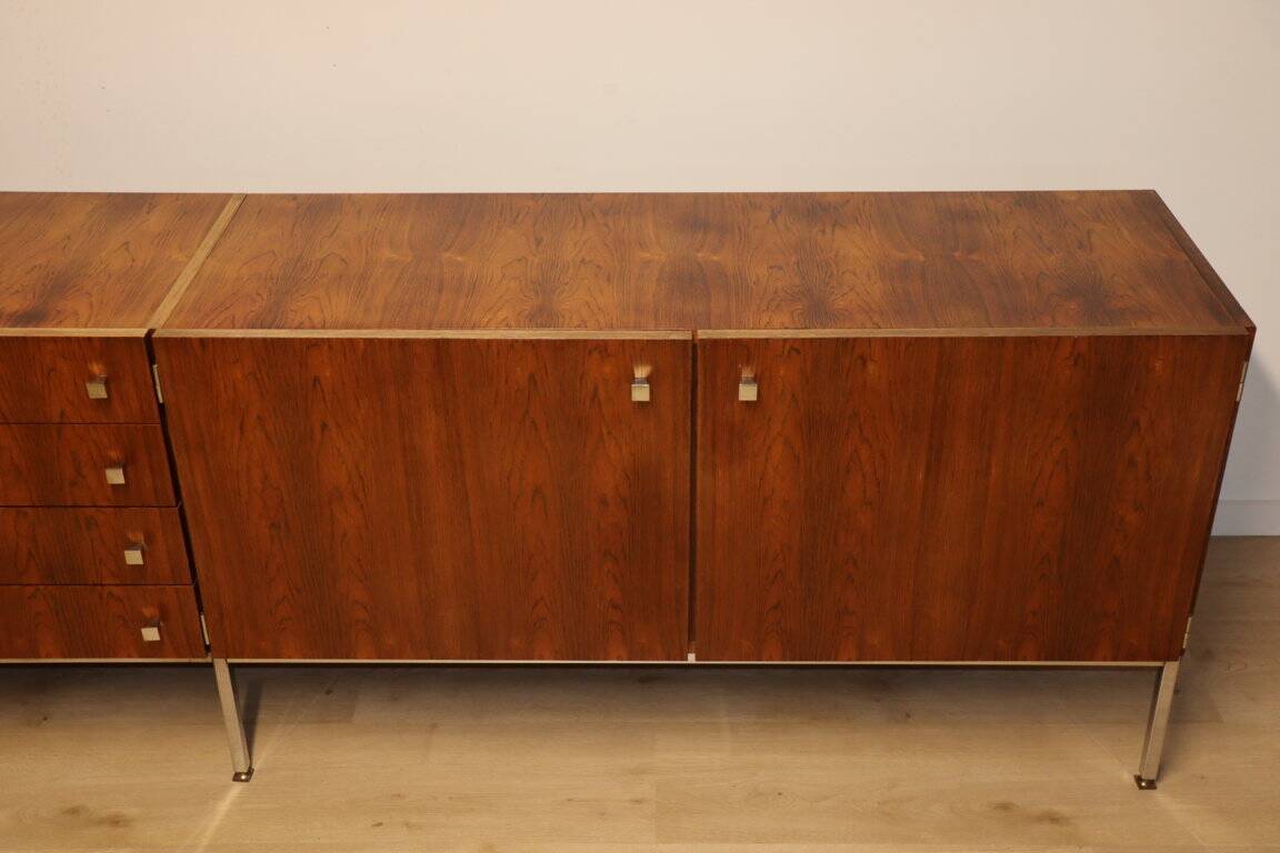 Vintage sideboard by Luigi Bartolini in rosewood and chrome metal, 1960