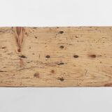 Rustic wooden bench in with brown painted feet, France ca. 1890