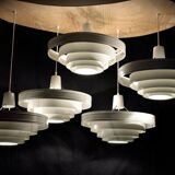 Saturn pendant light in satin white lacquered metal