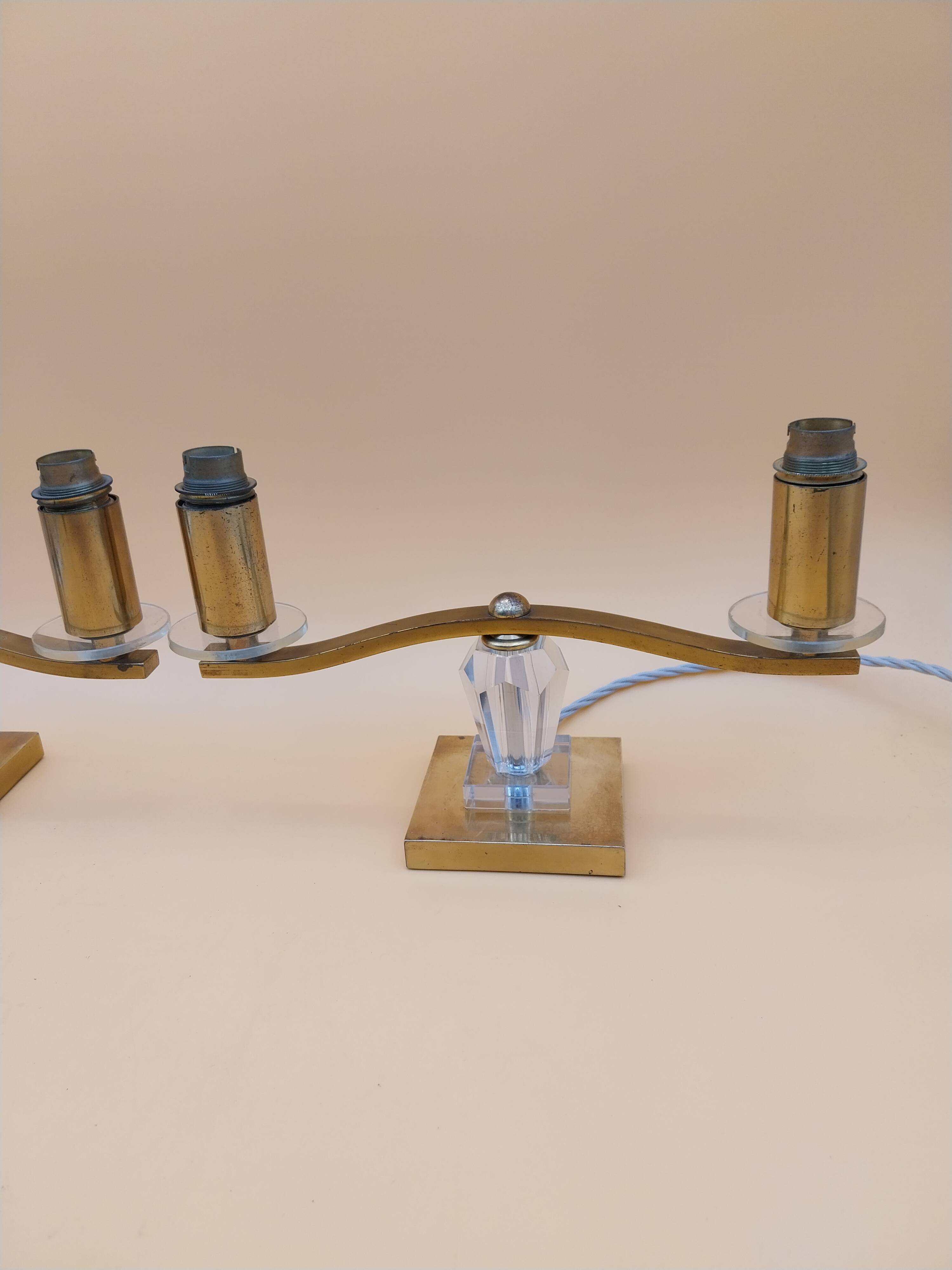 Art Deco lamp pair in brass and glass