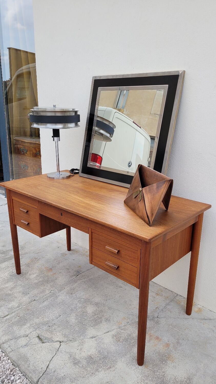 Danish Scandinavian desk in vintage teak 5 drawers, 1950s