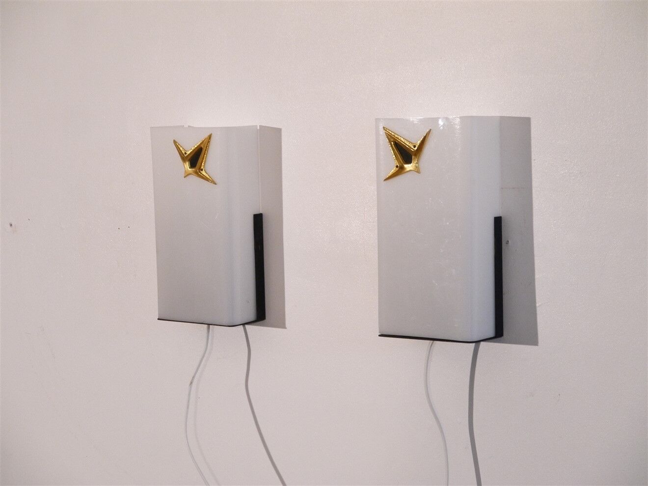 Pair of vintage metal, brass and acrylic wall lamps 1960
