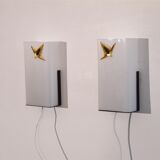 Pair of vintage metal, brass and acrylic wall lamps 1960