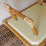 Folding tray parrots and flowers fiber and rattan