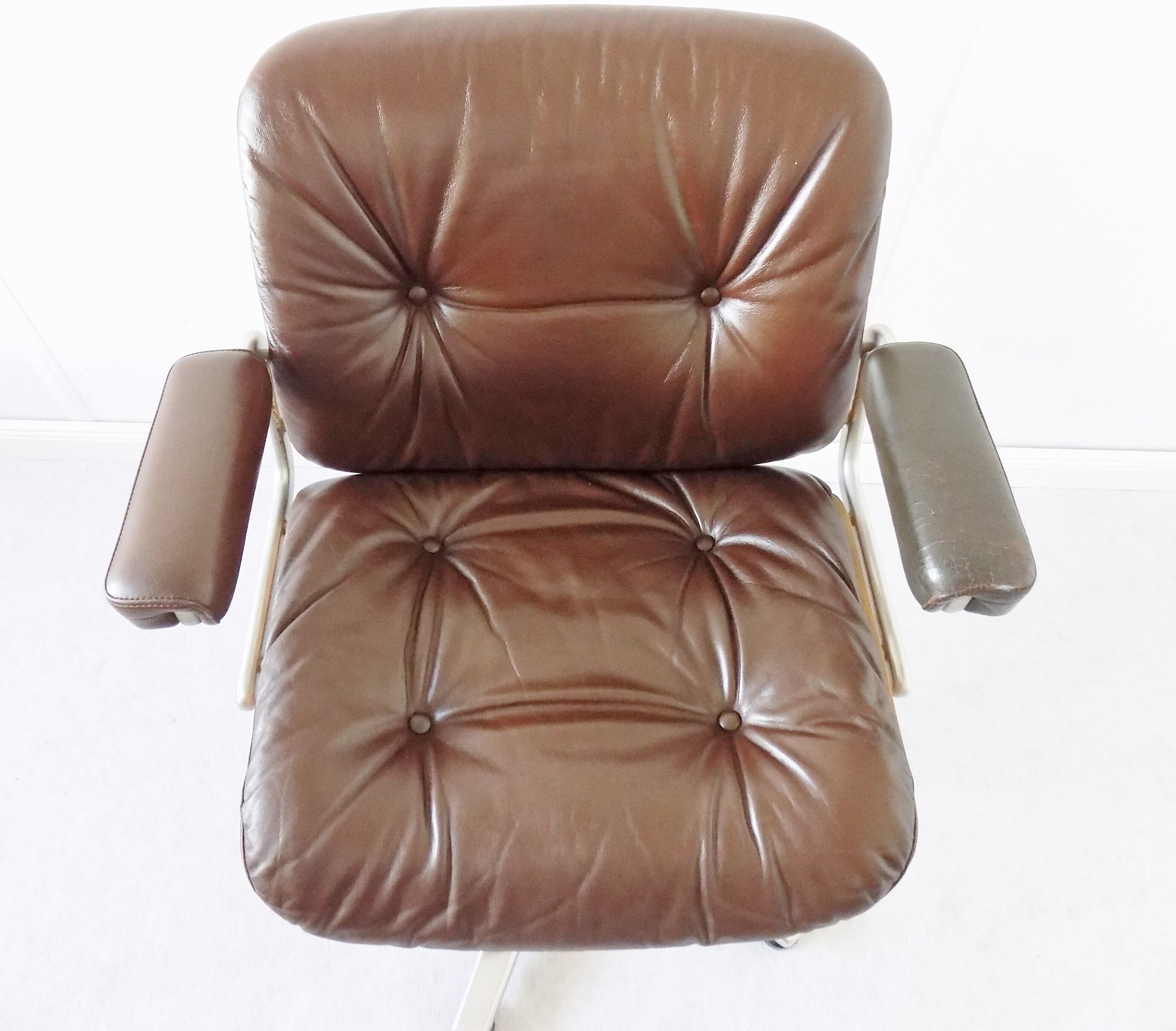 Chaise de bureau en cuir Stoll Giroflex par Karl Dittert moderne du milieu du siècle