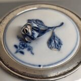 Antique German Porcelain Meissen Zwiebelmunster Teapot with silver, mid 180