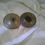 Pair of brass and mother-of-pearl candlesticks