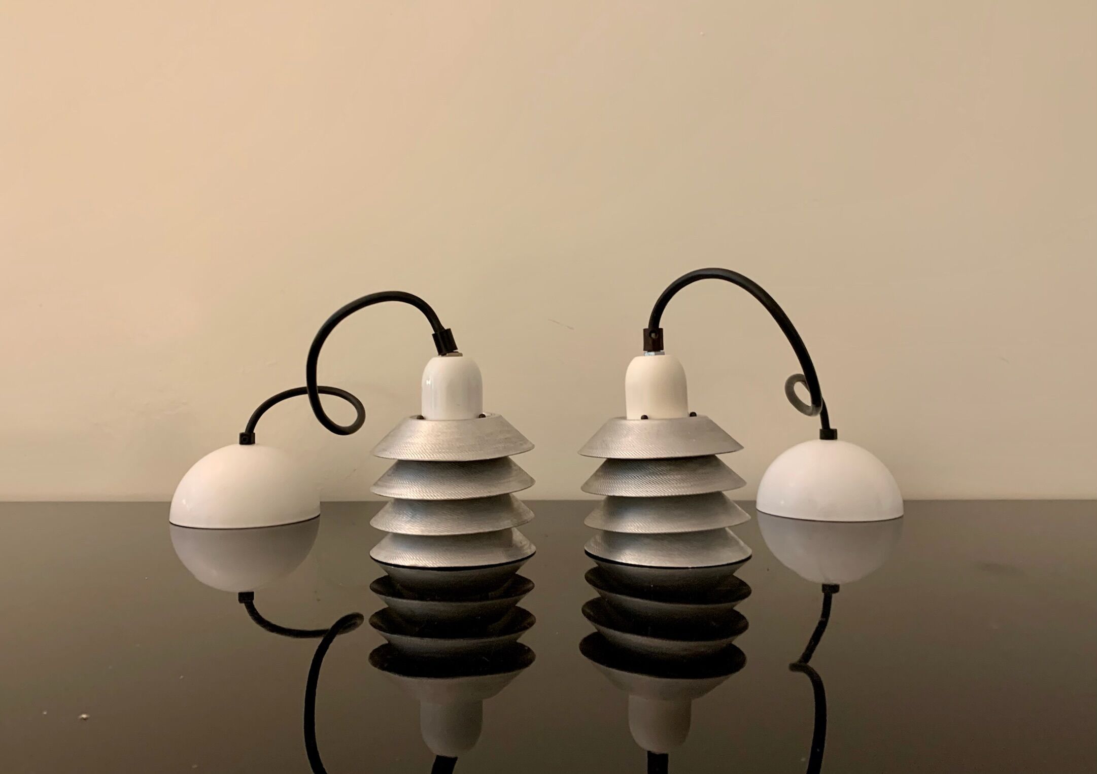 Pair of vintage pendant lights - 70s design metal lamps
