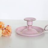 Pink cellar rat candleholder, enamelled metal, vintage