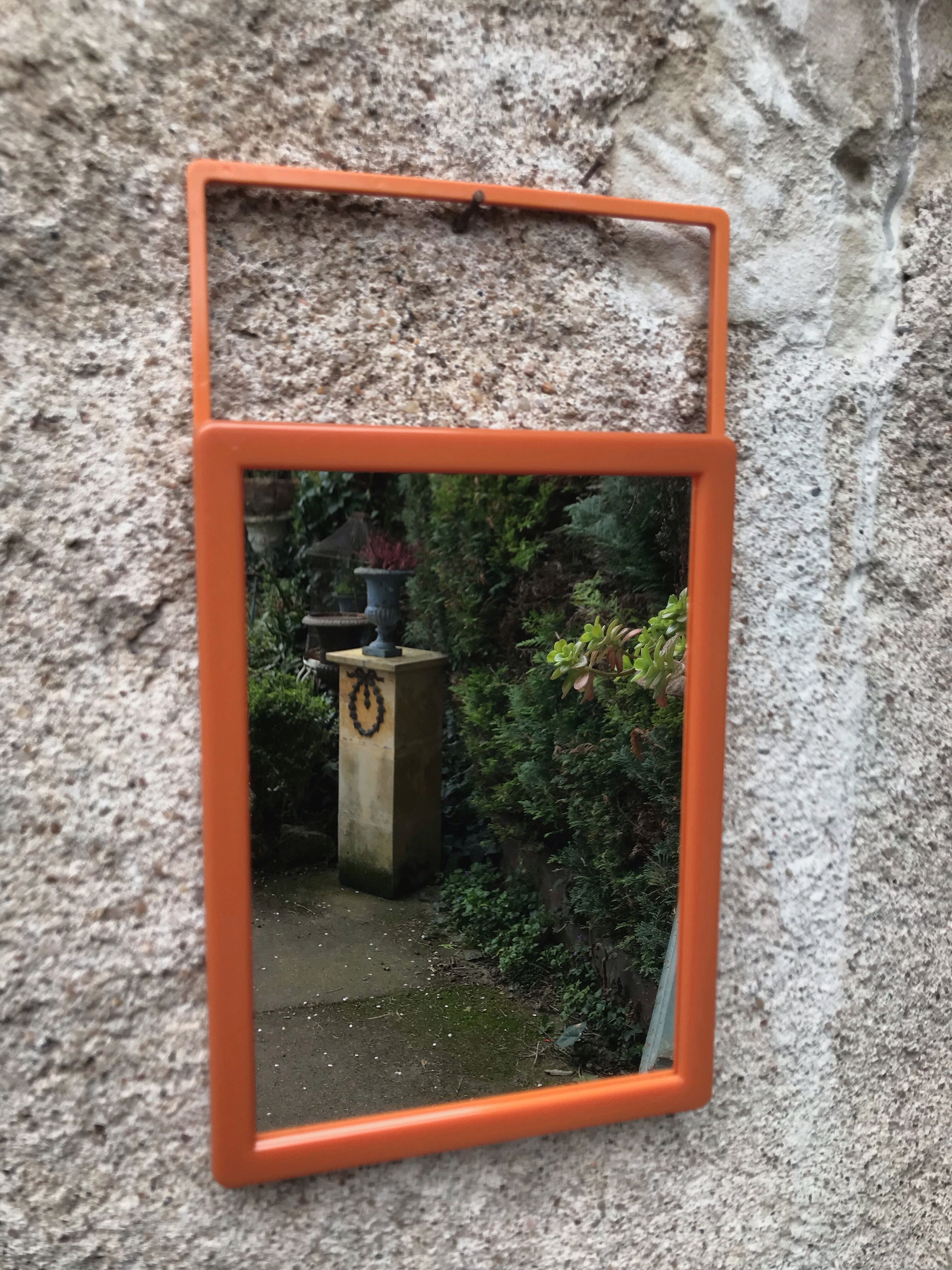 Orange vintage barber mirror 14x19cm