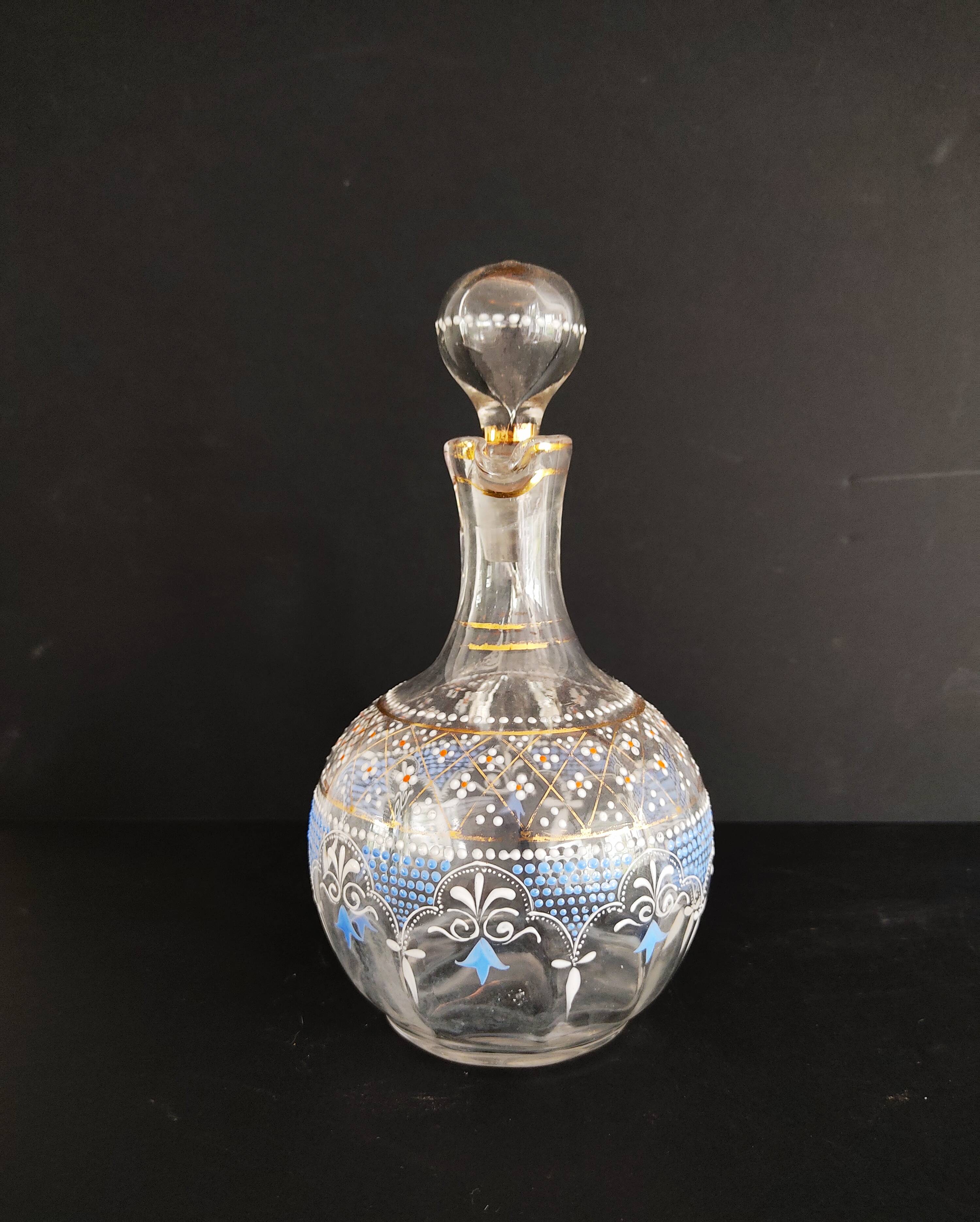 19th carafe liqueur service and 7 glasses