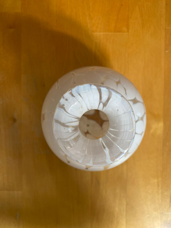 Vase Boule Murano Verre moucheté Blanc Soliflore vintage