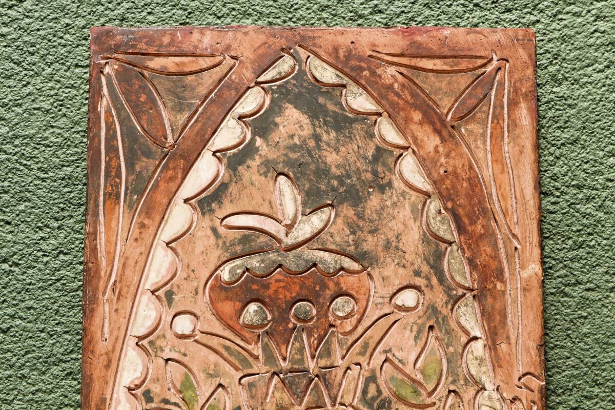 Bas-relief in terracotta, raw art, signed Christophe Jehan.