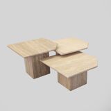 Set of 3 Nesting Tables, Italian Travetine, 1970s.