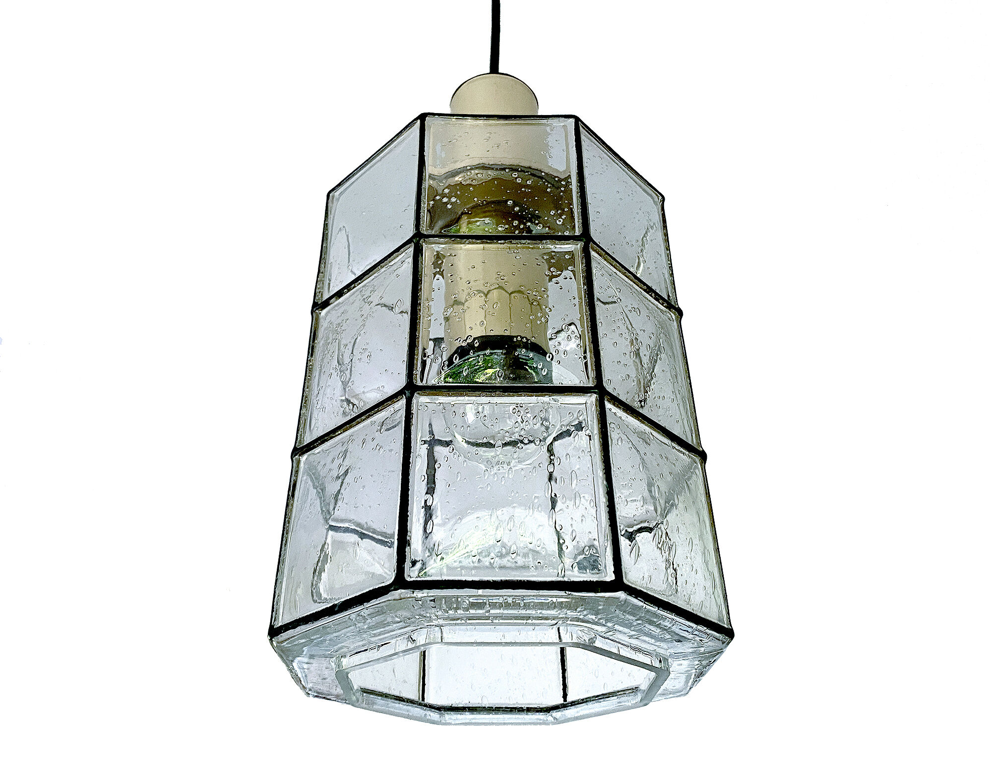 Pair of pendant lamps vintage limburg, glass & brass, 70s