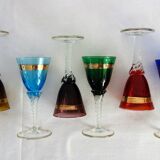 6 multicolored aperitif glasses with twisted legs