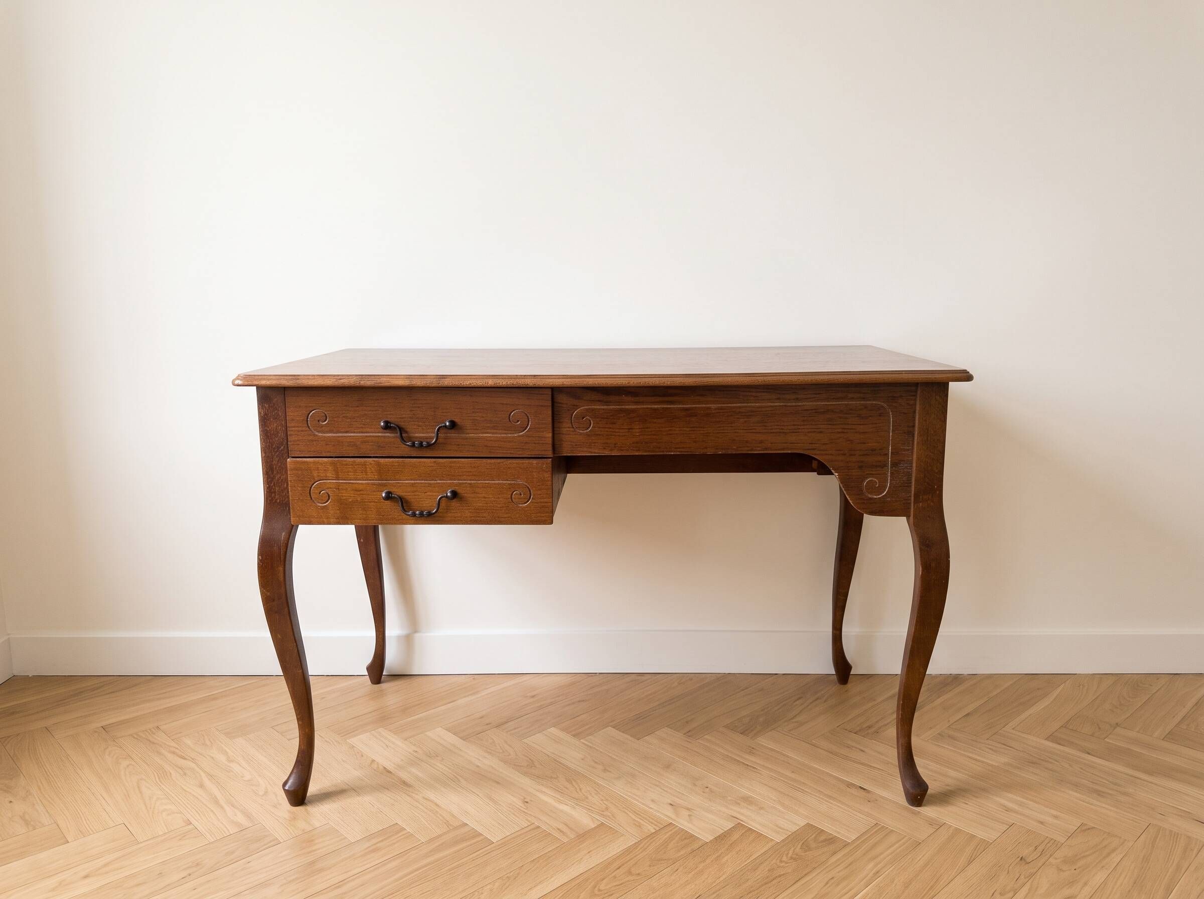 Retro wooden desk with curved legs