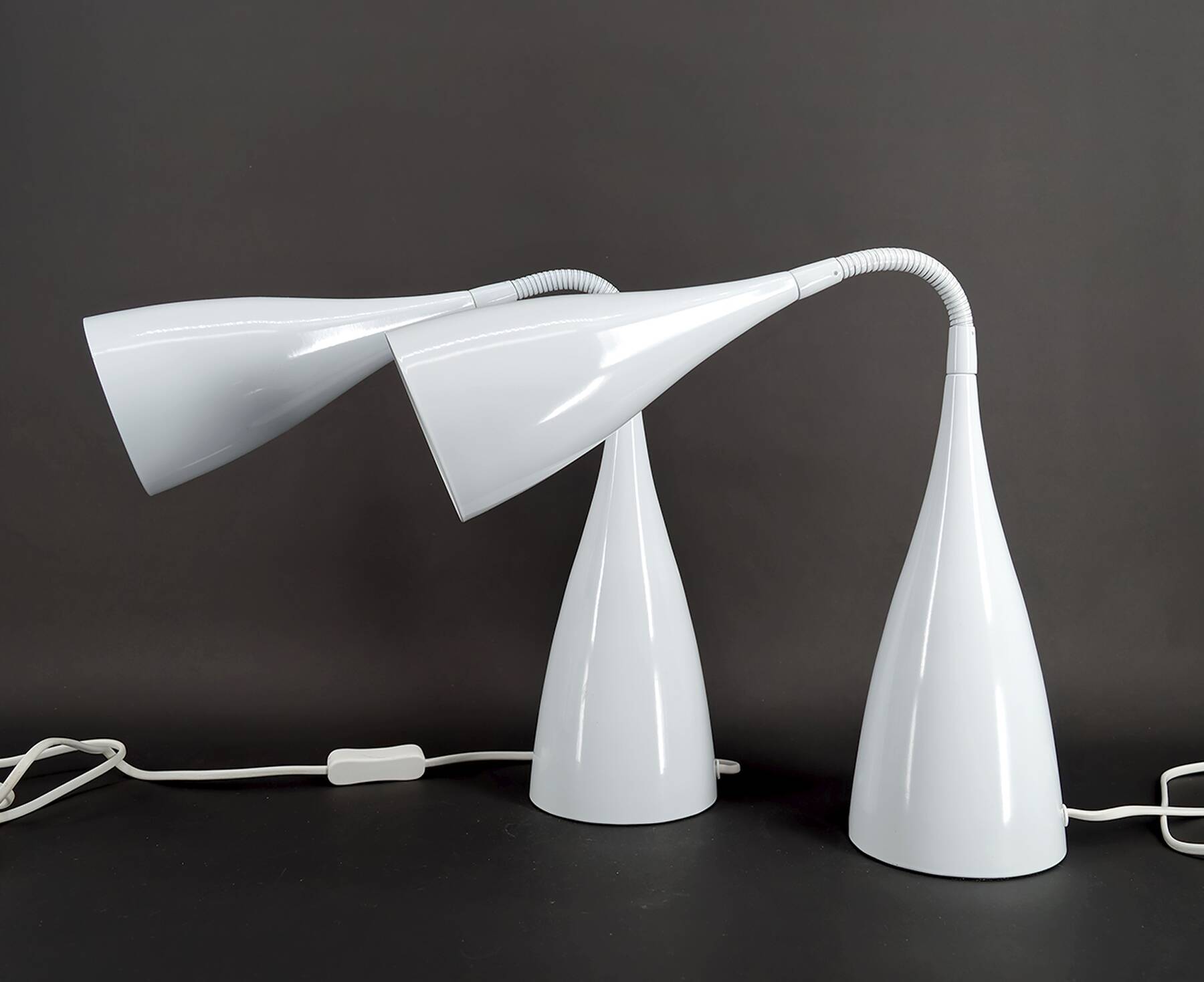 Pair of Vintage Design Lamps in White Enameled Sheet Metal, circa 1970