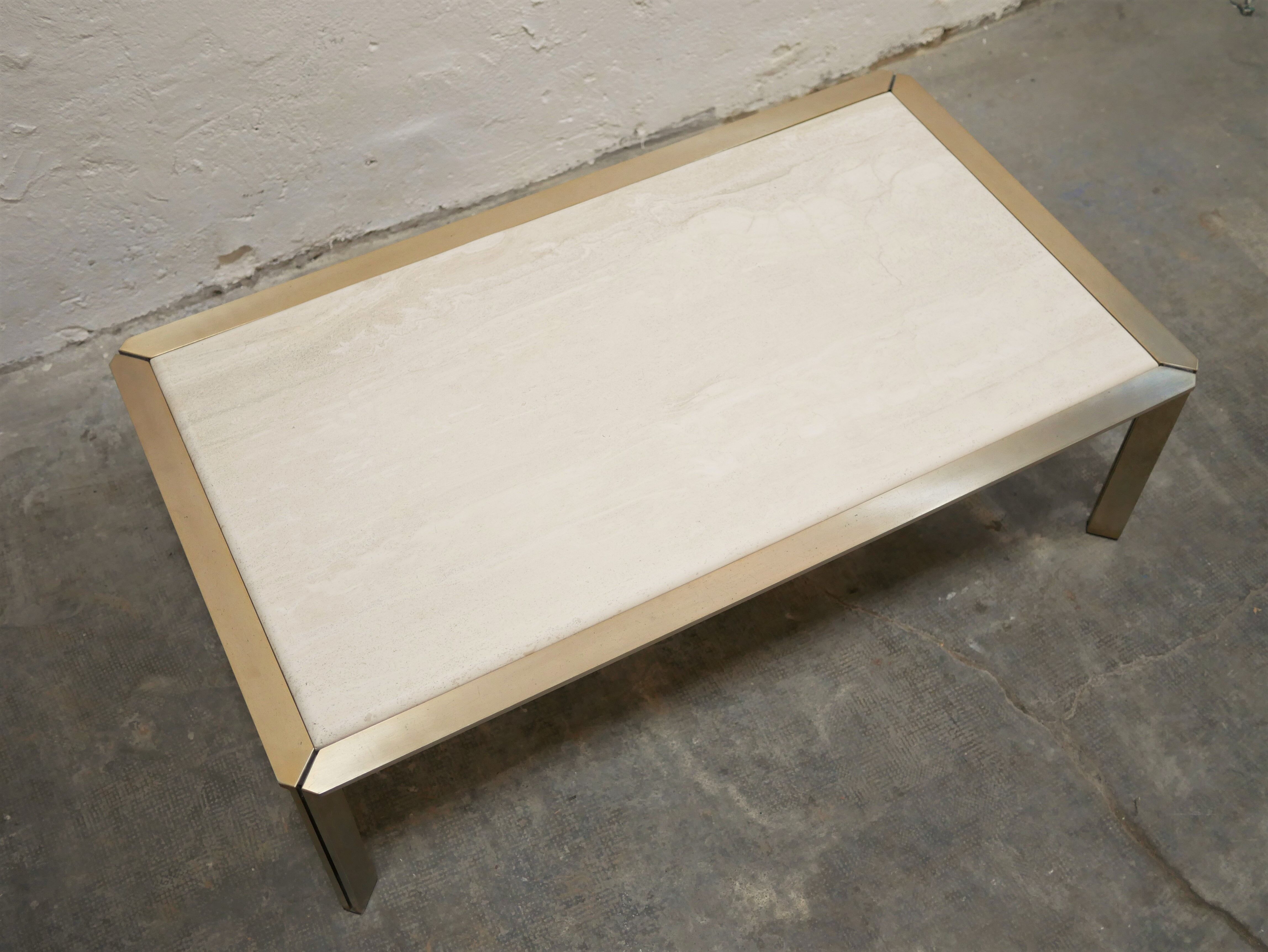 Vintage coffee table in travertine and brass