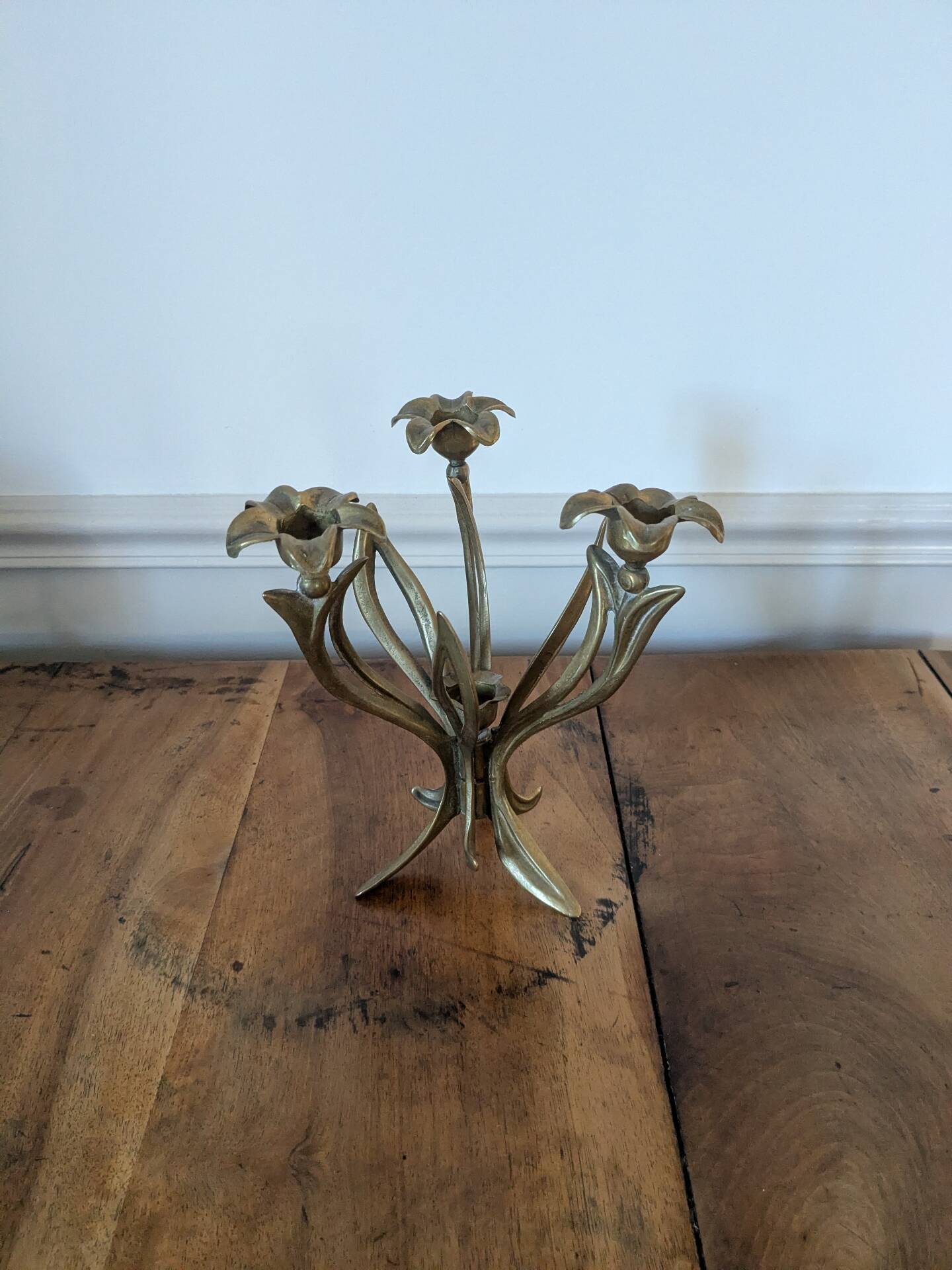 Art Nouveau brass flower chandelier
