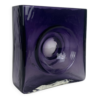 Vase Diabolo signé Christian Tortu, verre soufflé violet